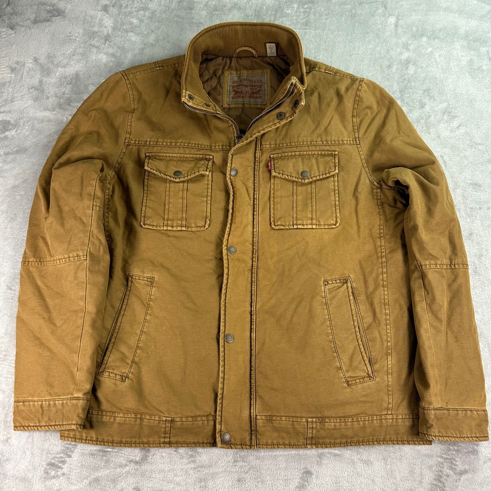 Levis Mens Brown Canvas Quilted Field Jacket Utility Workwear Coat Large